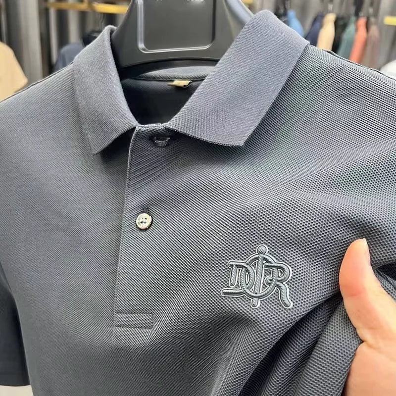 Letter Embossed Casual Polo Shirt