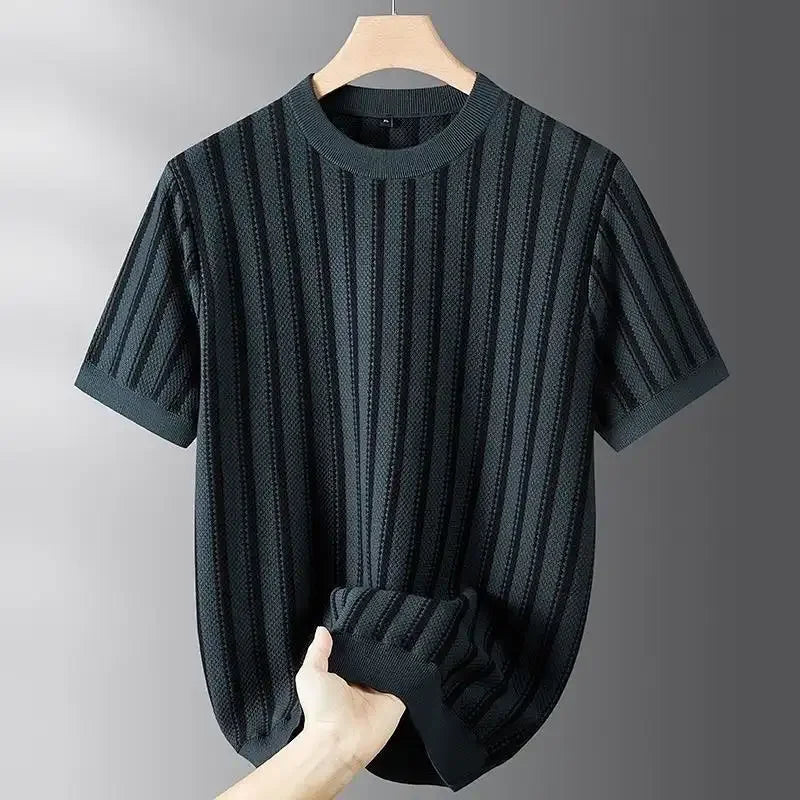 Round Neck Striped Knitted T-Shirt