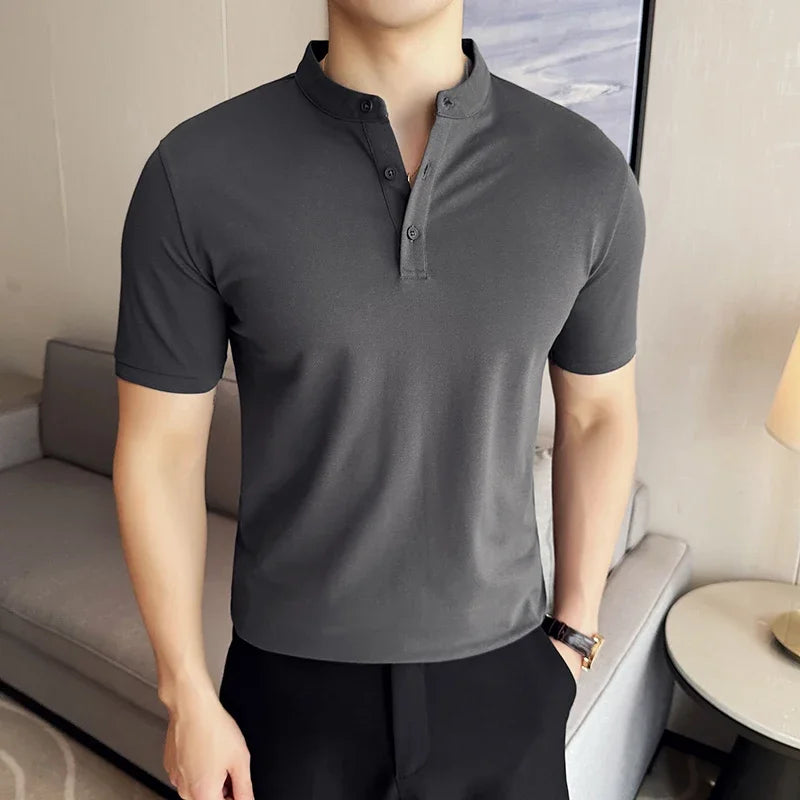 Solid Color Stand Neck Polo Shirt