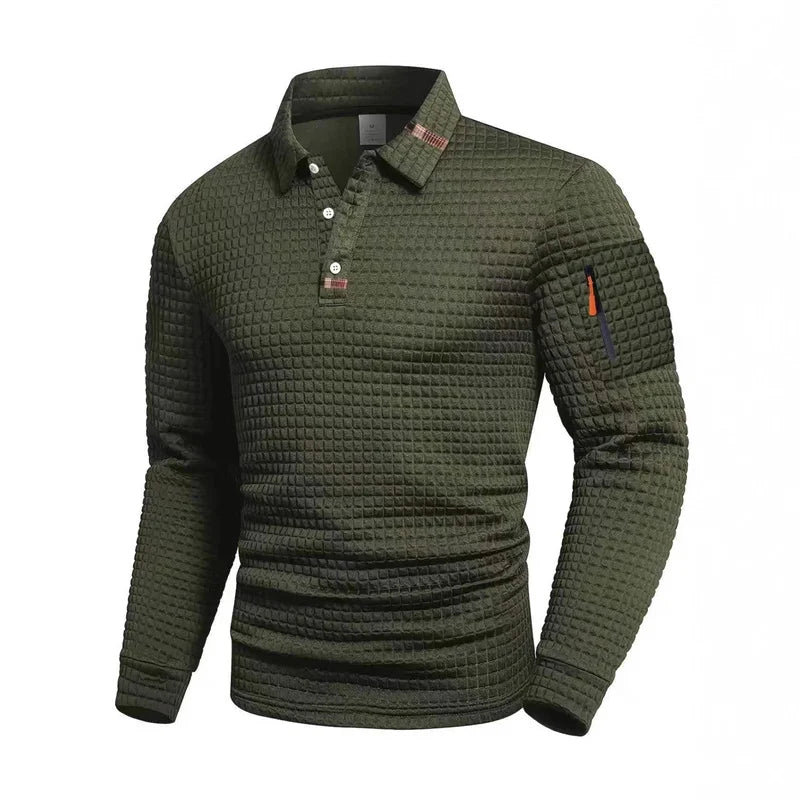Arm Pocket Solid Turn-down Collar Polo Shirt