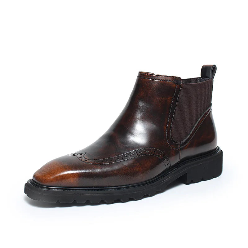 Wingtip Solid Leather Chelsea Boots