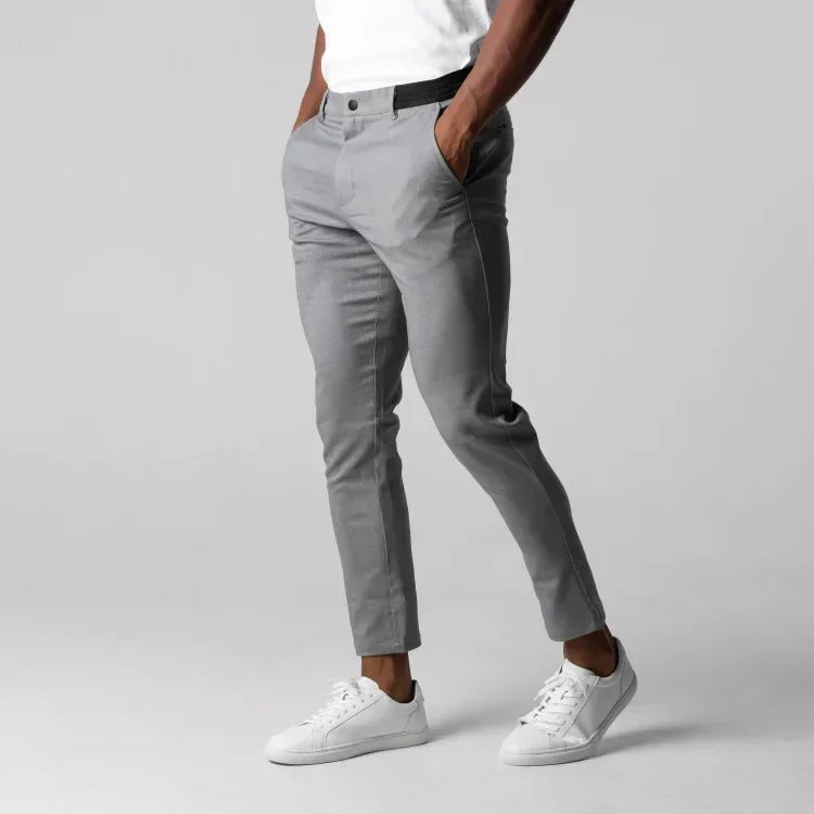 Solid Stretchy Mid-Waist Men's Pants