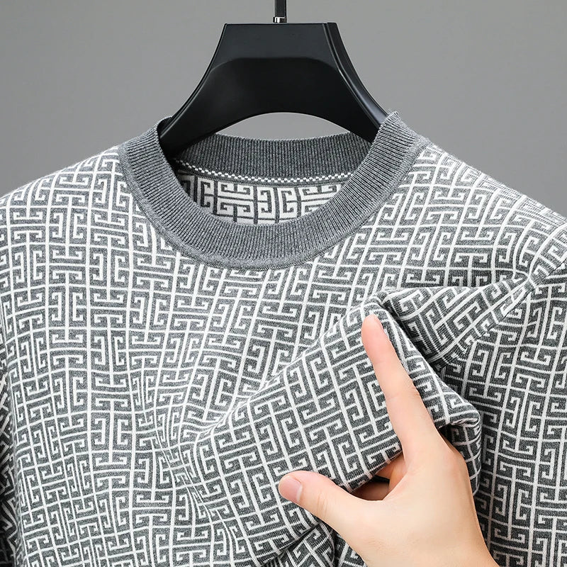 Geometric Pattern O-Neck Wool Sweater