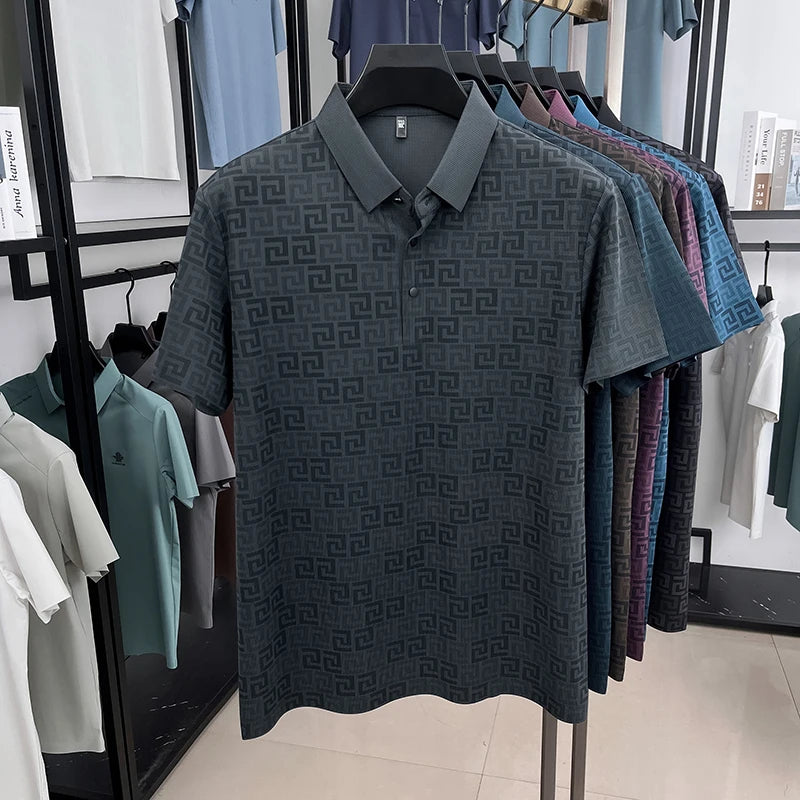 Geometric Pattern Anti-Wrinkle Polo Shirt