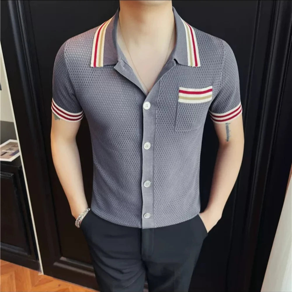 Hollow Dots Knitted Single-Breasted Shirt