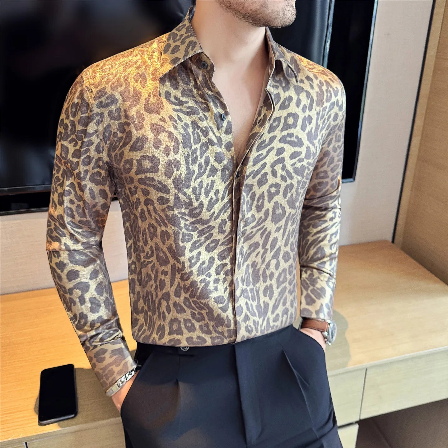 Luxury Gold Leopard Print Shirt