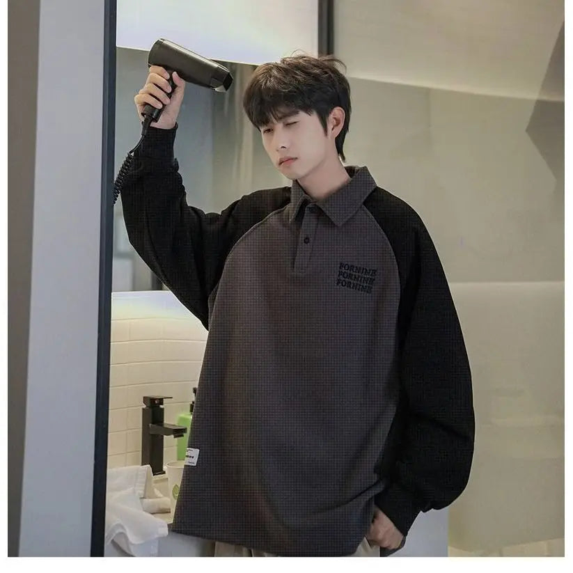 Relaxed Waffle Knit Collar Sweatshirt