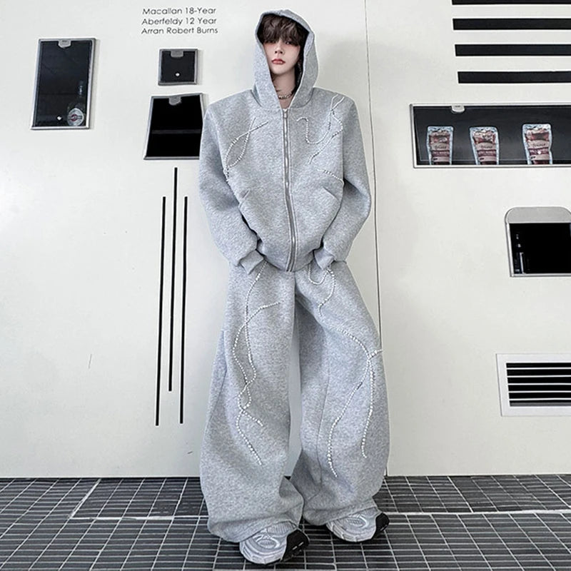 Beads Decoration Wide-Leg Pants Set