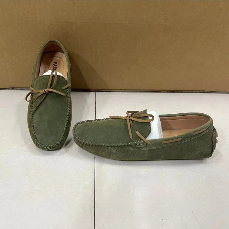 Leather Lace Detailing Suede Loafers