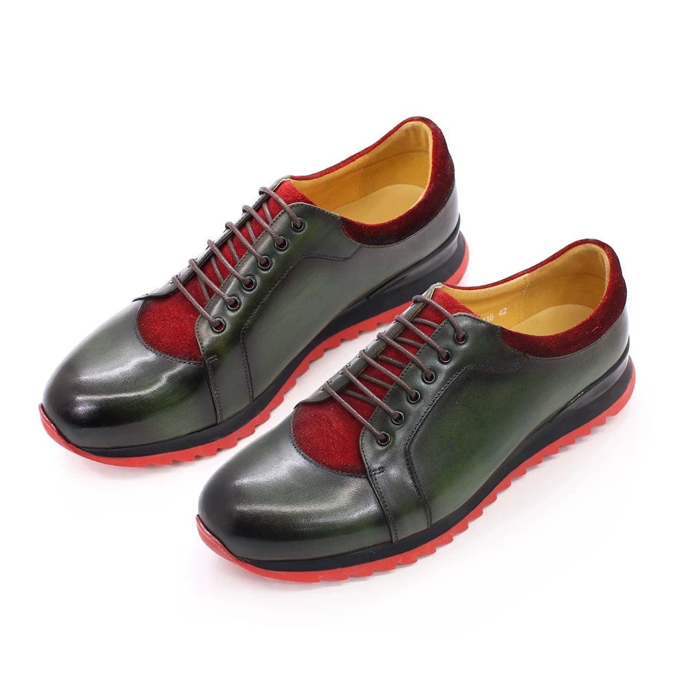 Green Mixed Red Leather Sneakers