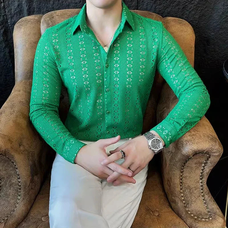 Sexy Lace See-Through Slim-Fit Shirt