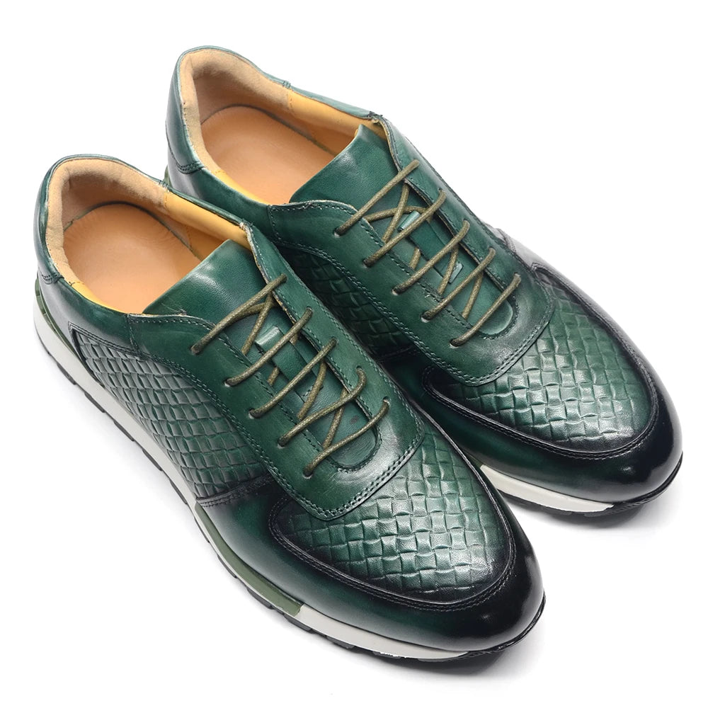 Fashionable Genuine Leather Woven Pattern Shoes