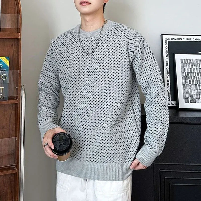 Vintage Weave Pattern O-Neck Sweater