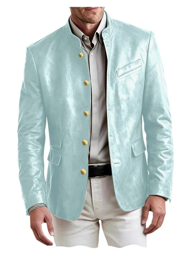 Golden Metal Buttons Leather Jacket