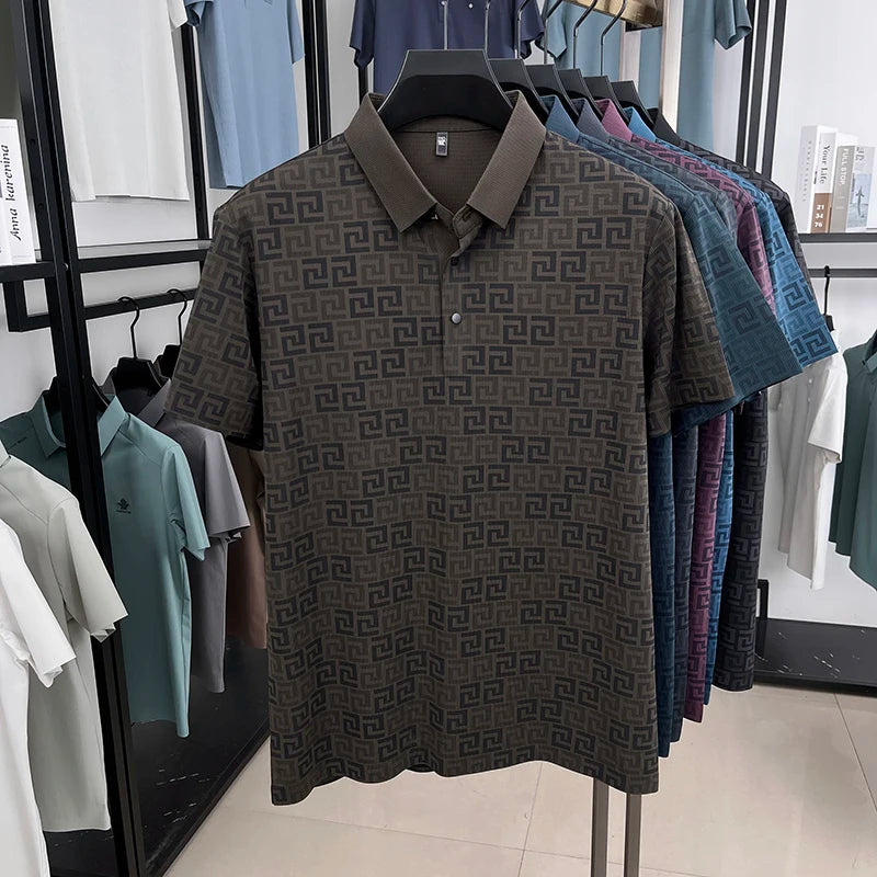 Geometric Pattern Anti-Wrinkle Polo Shirt