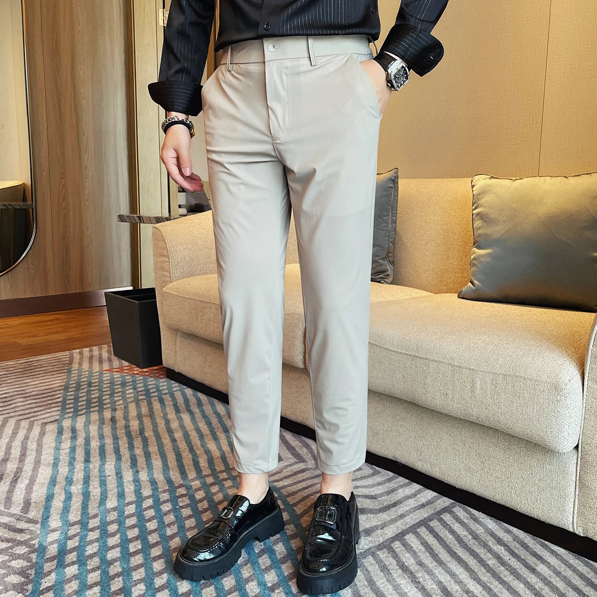 High-Elasticity Ice Silk Solid Trousers