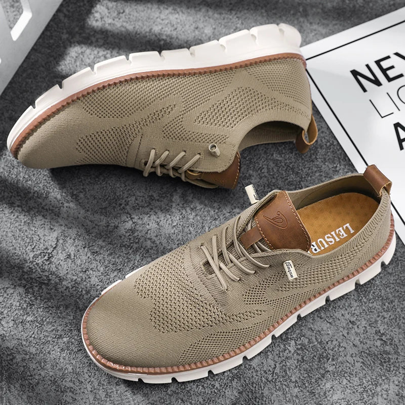 Solid Mesh Breathable Lace-Up Sneakers
