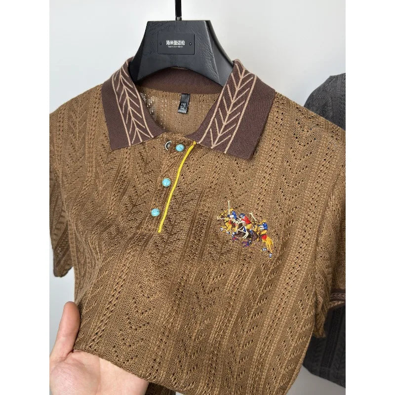 Embroidery Jacquard Knitted Polo Shirt
