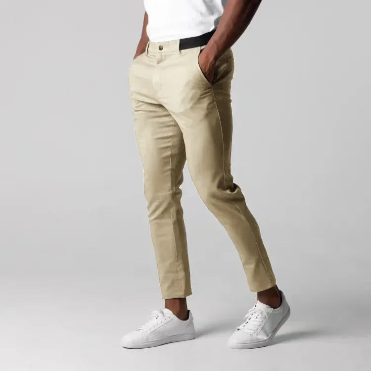 Solid Stretchy Mid-Waist Men's Pants