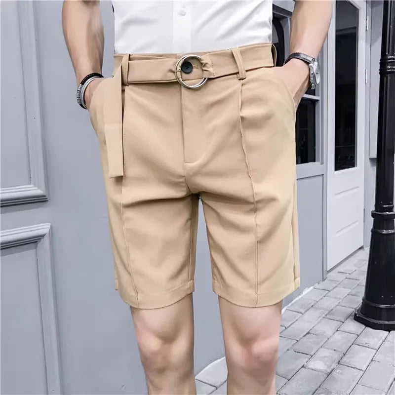 Pleated Solid Color Suit Shorts