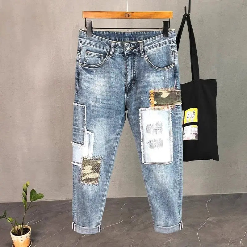 Patchwork Design Denim Men's Jeans