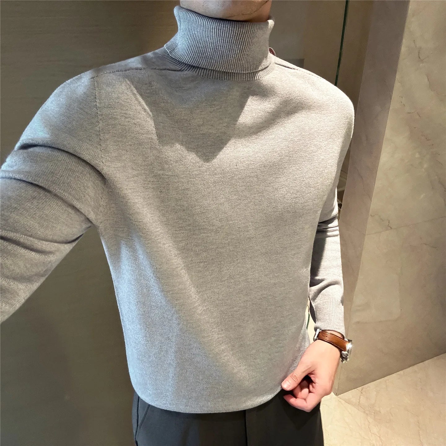 Elegant Solid Slim Turtleneck Sweater