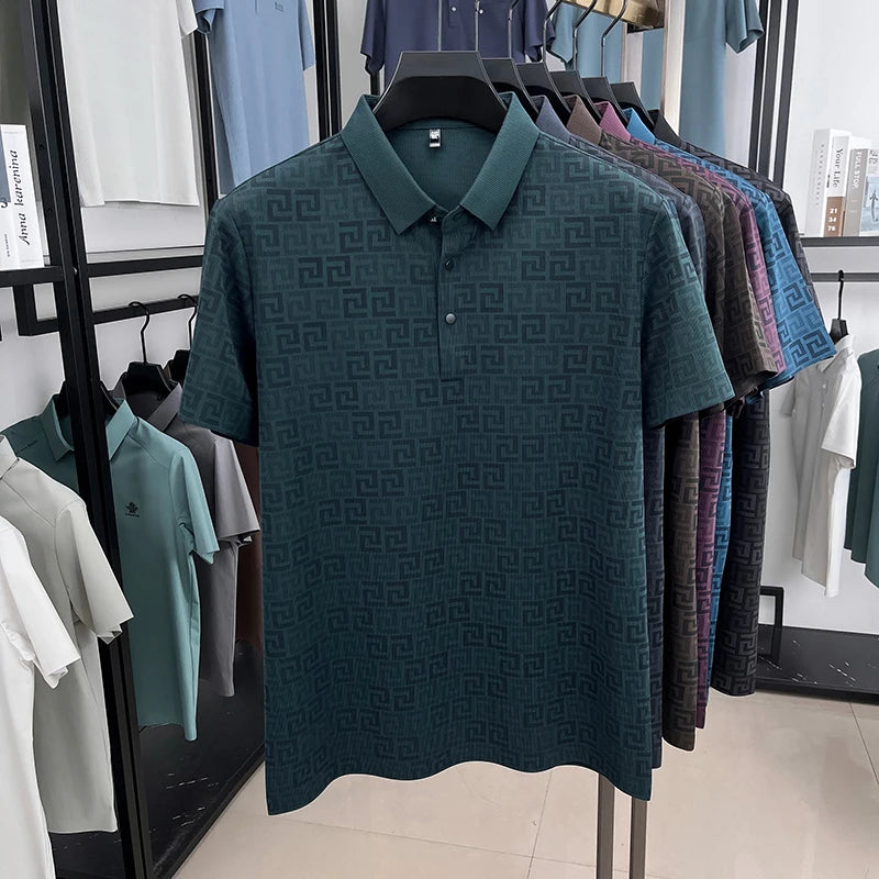Geometric Pattern Anti-Wrinkle Polo Shirt