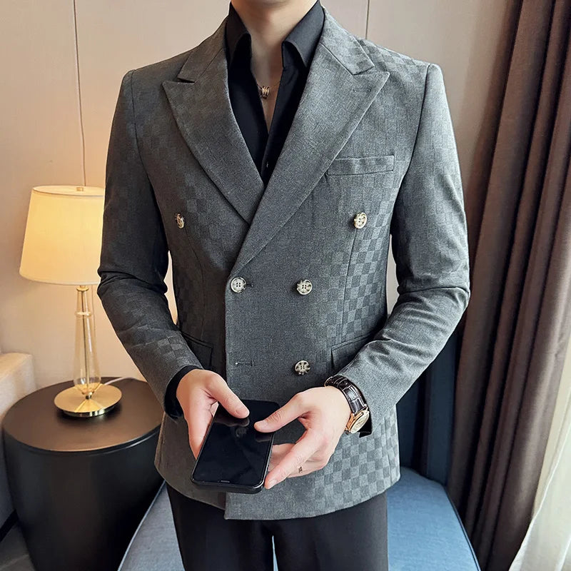 Double Breasted Checkered Men's Blazer