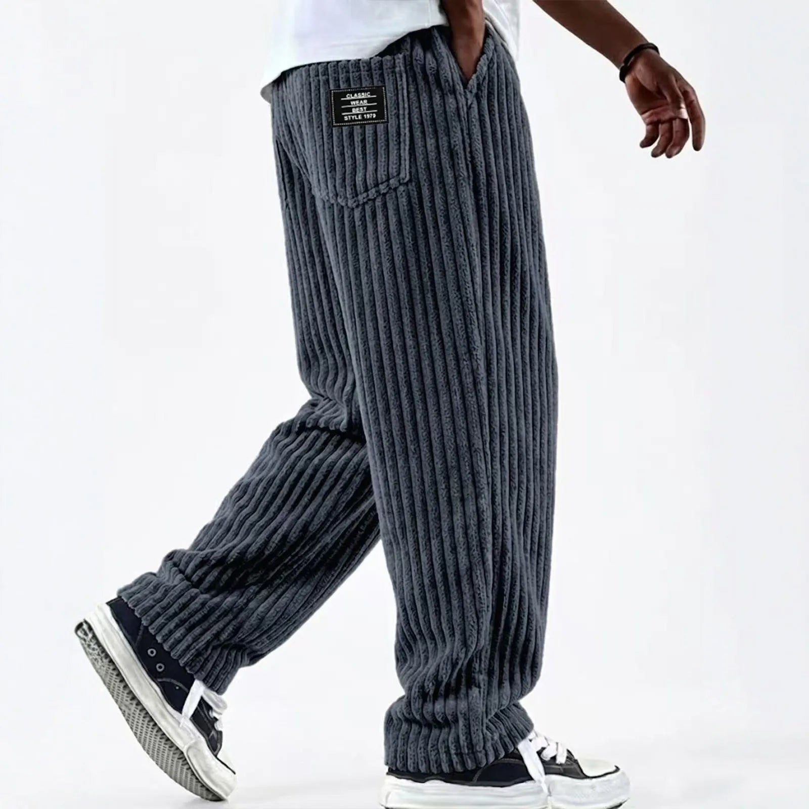 Retro Vertical Striped Corduroy Pants