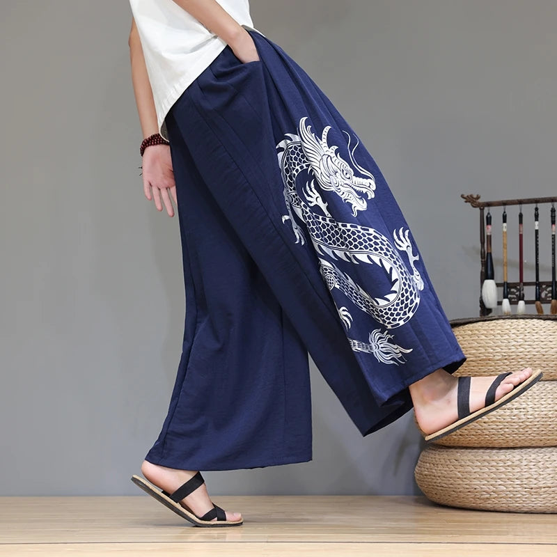 Dragon Printing Loose Wide Leg Pants