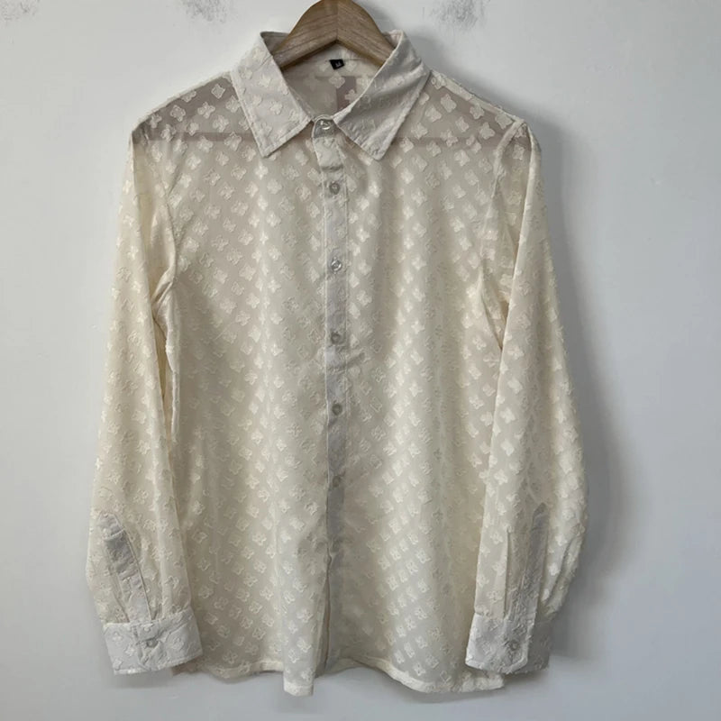 Semi-Transparent Jacquard Chiffon Shirt
