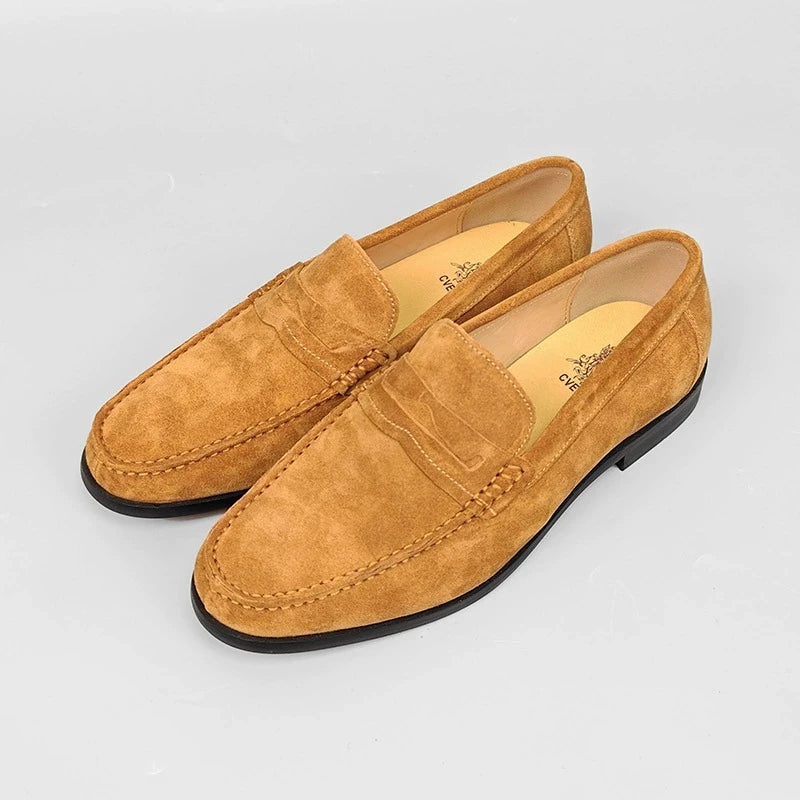 Solid Yellow Brown Suede Loafers