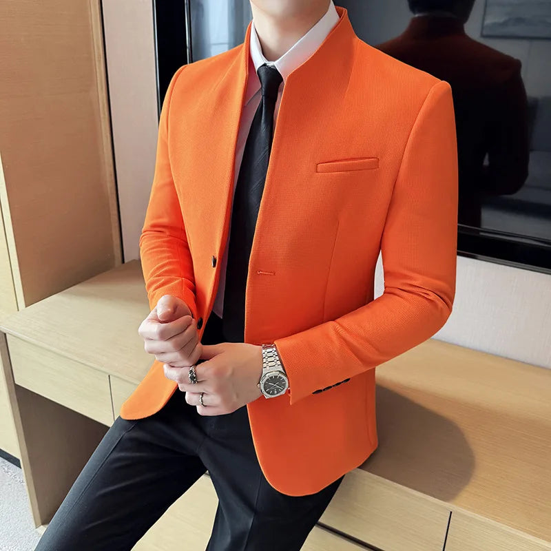 New Waffle Stand-Up Collar Men Blazer
