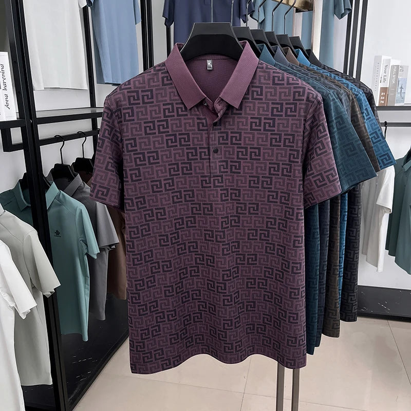 Geometric Pattern Anti-Wrinkle Polo Shirt
