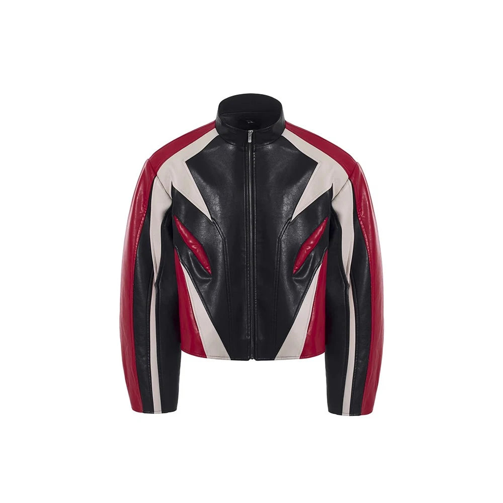 Color Block Stand Collar Racer Jacket