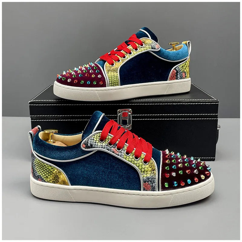 Velvet Rivet Studded Low-Top Sneaker