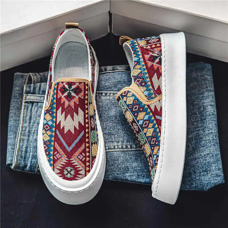 Tribal Pattern Cloth Slip-On Sneakers