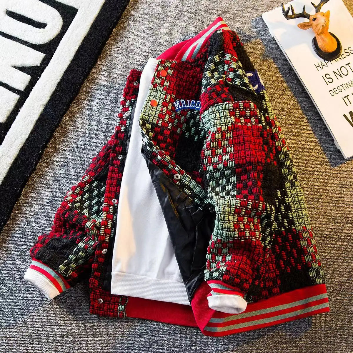 Colorblock Woven Knit Round Collar Jacket