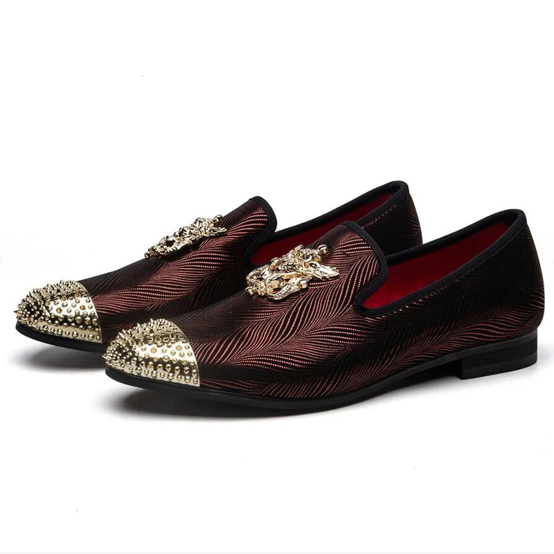 Red Steel-Toed Metal Appliques Loafers