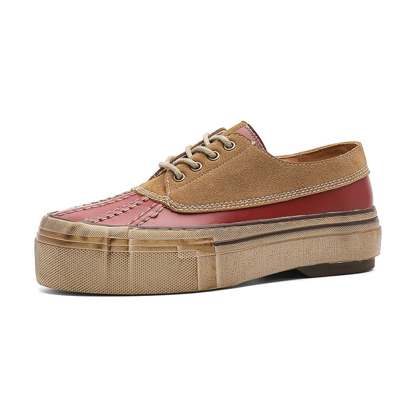 Split Leather Non-Slip Lace-Up Sneakers
