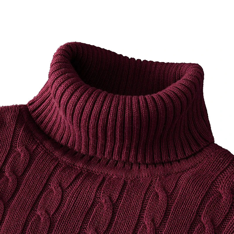 Casual Solid Cable-knit Turtleneck Sweater