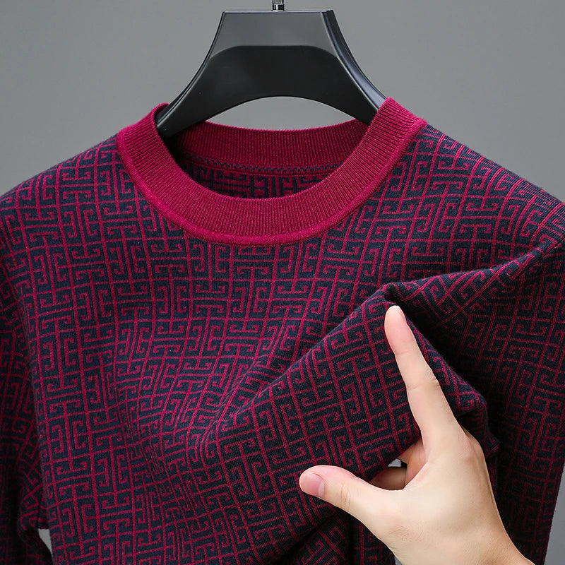 Geometric Pattern O-Neck Wool Sweater