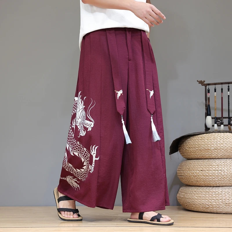 Dragon Printing Loose Wide Leg Pants