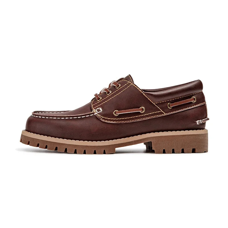 Red-Brown Split Leather Solid Shoes