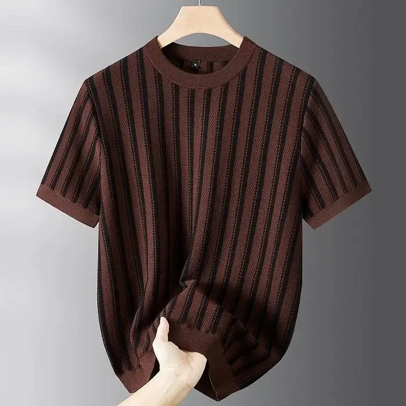 Round Neck Striped Knitted T-Shirt