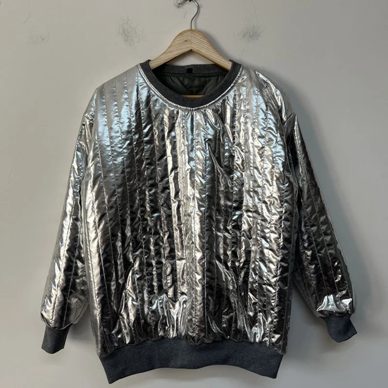 Metallic Gloss Decoration Loose Sweatshirt