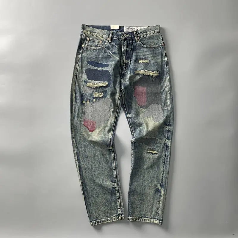 Distressed Washed Ripped Straight Leg Jeans