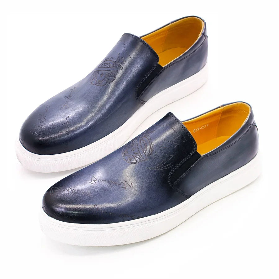 Engraving Genuine Leather Men's Loafers