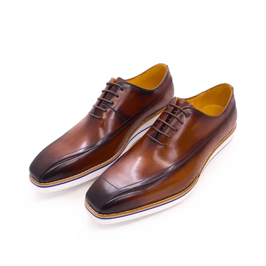 Elegant Brown Leather Square Toe Shoes
