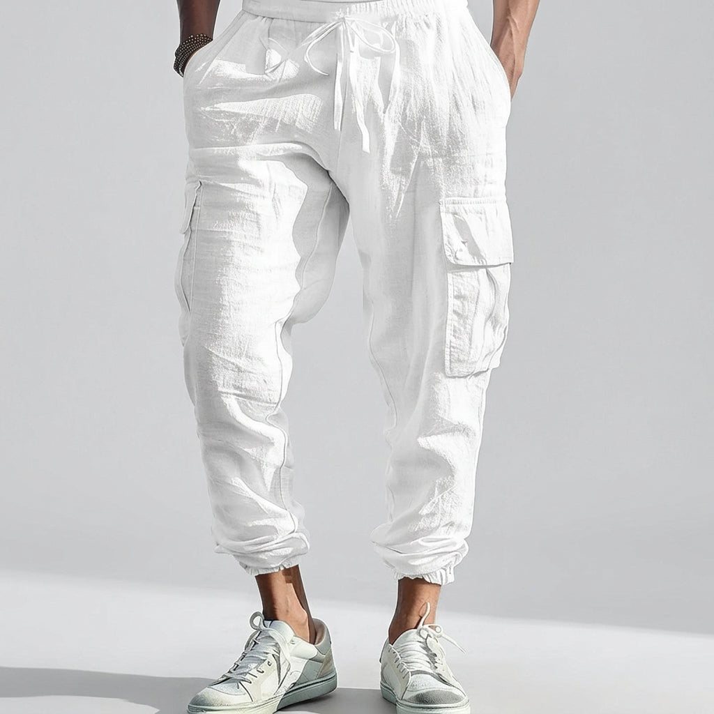 Solid Loose Drawstring Multi-Pocket Jogger Pants
